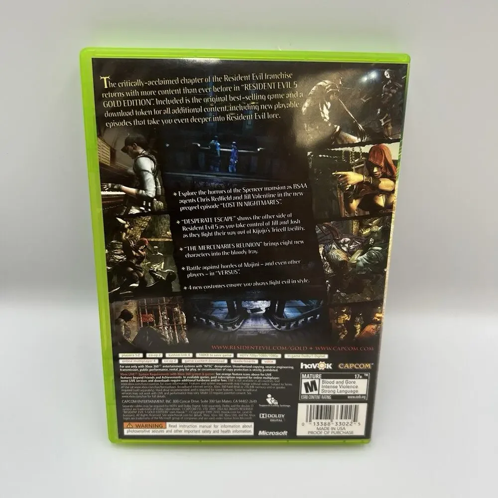 Resident Evil 5 Gold Edition (Microsoft Xbox 360) - CIB - Tested